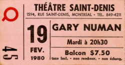 Gary Numan Montreal St-Denis Ticket 1980